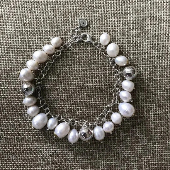 NWOT Silpada Flirt Alert Fresh Water Pearl Sterling Silver Charm Bracelet - Picture 2 of 6